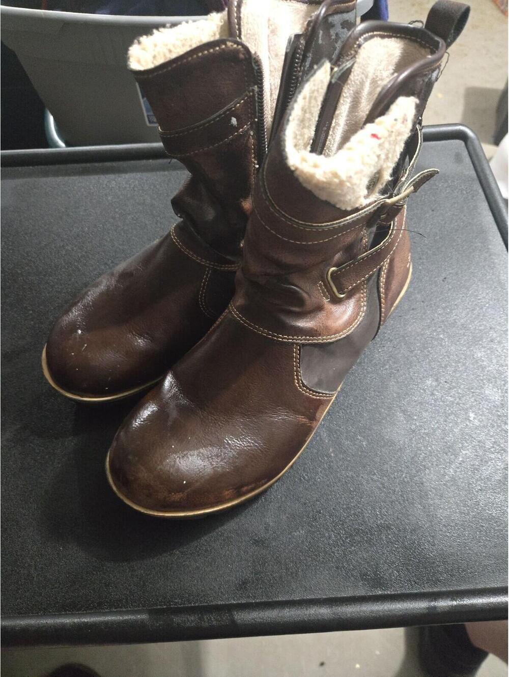 JBU by Jambu Women's Brown Vegan Leather Faux Shearling Ankle Boots Size 6.5